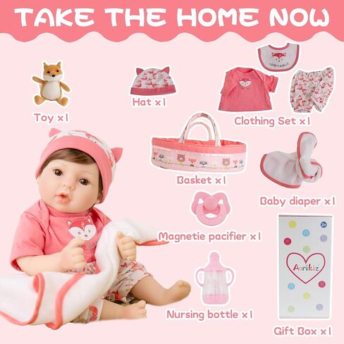 Aorikiz Reborn Baby Doll - 18 Inch Realistic Newborn Baby Dolls Boy - Real Life Soft Weighted Body Lifelike Baby Doll Gift Set with Gift Box for Kids Age 3+ in Saudi Arabia