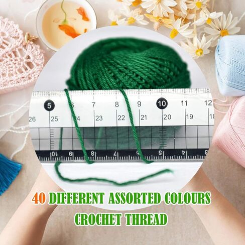 Crochet Thread Kit Size 3 Cotton Threads Balls kit 40 Popular Rainbow Colors with Free Set of 2 Crochet Hooks and 2pcs Knitting Needles for Beginners and Experienced Crochet Enthusiast in Kuwait