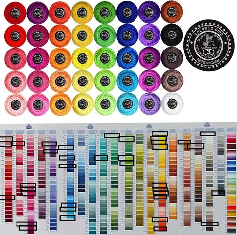 Crochet Thread Kit Size 3 Cotton Threads Balls kit 40 Popular Rainbow Colors with Free Set of 2 Crochet Hooks and 2pcs Knitting Needles for Beginners and Experienced Crochet Enthusiast in Kuwait