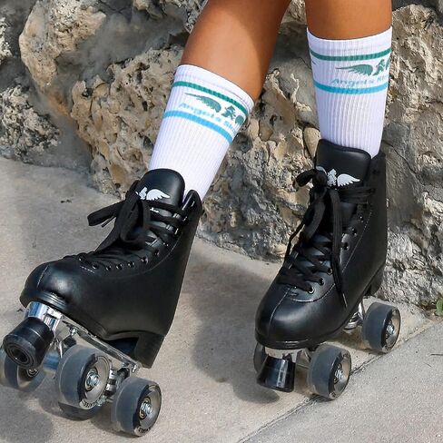زلاجات دوارة للأطفال والنساء من Angels Skates - زلاجات رباعية من جلد البولي يوريثان عالي الجودة - زلاجات دوارة عالية قابلة للتعديل مثالية للاستخدام الداخلي والخارجي للفتيات - مقاسات 1-13 in Kuwait