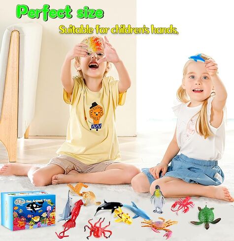 لعبة حيوانات بحر المحيط، 38 قطعة من ألعاب الاستحمام على شكل حيوانات صغيرة، تماثيل واقعية تحت الحياة البحرية، سمكة قرش للأطفال الصغار والأطفال والأولاد والبنات تعليم عيد الميلاد هدية عيد ميلاد كعكة كب كيك توبر in Kuwait