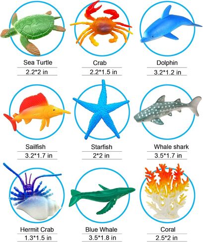 لعبة حيوانات بحر المحيط، 38 قطعة من ألعاب الاستحمام على شكل حيوانات صغيرة، تماثيل واقعية تحت الحياة البحرية، سمكة قرش للأطفال الصغار والأطفال والأولاد والبنات تعليم عيد الميلاد هدية عيد ميلاد كعكة كب كيك توبر in Kuwait