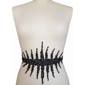 Individuality Handmade Bling Silver Sew On Fix Beaded Crystal Sequins Rhinestone Applique Patches Trim for Wedding Dress DIY Bridal Belt 20x33cm Waist Decoration