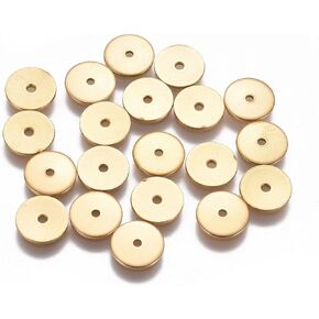 DICOSMETIC 20Pcs 8mm Spacer Beads Golden Color Septal Bead Flat and Round Beads Loose Stopper Beads 304 Stainless Steel for DIY Crafts and Jewelry Making