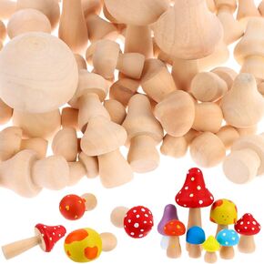 54-Piece Wooden Mushroom Set, 10 Different Sizes and Cute Shapes Unfinished Wooden Mushrooms Perfect for Art Project Crafting and Fairy Themed Spring Summer Decor, Cute, Smooth, and Easy to Paint in Kuwait