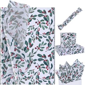 100 Sheets 20 * 14 Inches Christmas Tissue Paper for Gift Bags, Holly Berry Printed Tissue Paper for Gift Wrapping, Xmas Decorative Tissue for Birthday Wedding Winter Holidays DIY Craft in Kuwait