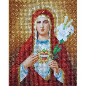 مجموعة تطريز خرز على شكل قلب مريم ايقونة دينية كاثوليكية ذاتية الصنع، اطقم نسيج مطرز بغرز متقاطعة من ماري العذراء مريم العذراء السيدة العذراء in Kuwait