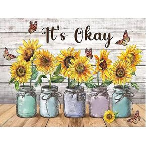 مجموعة الطلاء الماسي Harita Sunflowers - طقم فني ماسي دائري كامل الحفر 5D DIY للبالغين المبتدئين - مثالي لديكور جدار المنزل - مقاس 13.8 × 17.7 بوصة in Kuwait