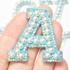 Jongdari Iron on Letters Pearl Letter Patches, 26pcs A-Z Glitter Pearls Rhinestone Sew on Alphabet Patches for DIY Clothes Bags Hats (Pink) in Kuwait