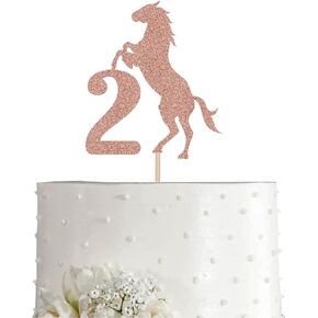 قطعة علوية للكيك من Rose Horse 2، زينة عيد ميلاد سعيد ثانٍ باللون الذهبي الوردي