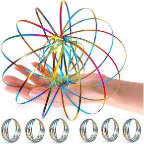 Flow Ring Arm Magic Spring Arm Flow Rings Sculpture Ring Colored Magic Kinetic Spring Interactive Stress Relief Rings Festival Accessories (Pack of 6)