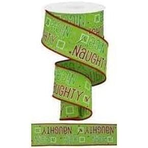 Craig Bachman Naughty or Nice Christmas Wired Edge Ribbon - 2.5" x 10 Yards (Lime)