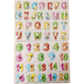 Suandsu 2pcs Alphabet and Number Wooden Jigsaw Puzzles Early Educational Toys Gift in Kuwait