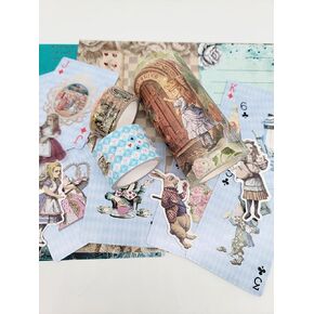 مجموعة اشرطة واشي بنمط اليس ان وندرلاند وملصقات مقطوعة بالقالب وأوراق سجل القصاصات in Kuwait