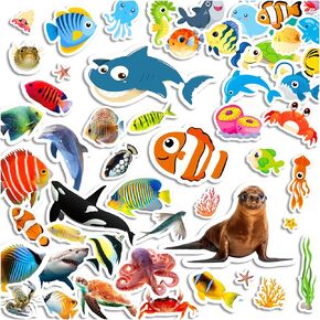 Ocean Animal Stickers 1408 Count Sea Ocean Animal Shark Tropical Fish Party Favors Goodie Bags Gifts for Kids Boys Girls Birthday Party Decoration Invitations Water Bottle Envelope Reward Stickers 32 Sheet