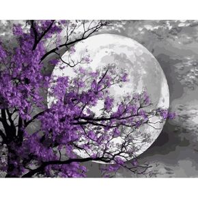 مجموعة تلوين بالارقام للبالغين - بيج مون | مجموعة الرسم بالارقام على القماش للمبتدئين | ديكور حائط المنزل | قماش بجودة فنية مطبوعة مسبقًا 20 انش × 16 انش، 3 فرش، 24 طلاء اكريليك in Kuwait