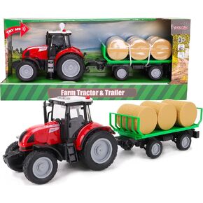 Toyland® 15" Red Tractor & Trailer with Lights & Sound - Childrens Farm Toys (Tractor & Bale Trailer) in Saudi Arabia