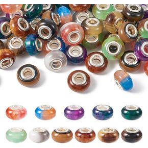 Cheriswelry 66pcs Rondelle European Beads Resin Large Hole Beads Double Cores Loose Spacer Beads Snake Chains Charms 13.5x8mm for DIY European Bracelet Necklace Jewelry Making