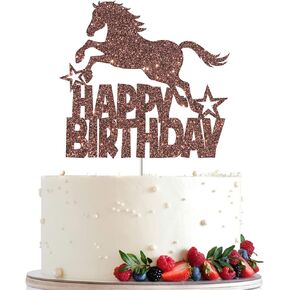 امبيشي زينة كعكة عيد ميلاد سعيد بتصميم حصان لامع بلون بني، ديكور لحفلات اعياد الميلاد بطابع الفروسية، مناسبة للاولاد او البنات، مستلزمات حفلات اعياد الميلاد على شكل حصان in Kuwait