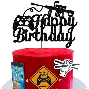 غلاف كعكة عيد الميلاد بتصميم لعبة الفيديو باللون الأسود من فيفيكرافت لتزيين الحفلات، مستلزمات حفلات ألعاب الفيديو لحفلات أعياد الميلاد للأطفال (16.7 سم × 12.4 سم) in Kuwait