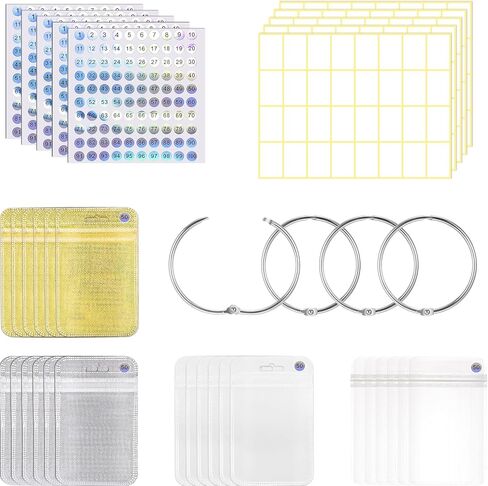 200 Pieces Diamond Painting Accessories Diamond Painting Tools Kit Storage Container Diamond Art Resealable Bags with 4 Round Binding Rings, 5 Sheets Number Stickers and 5 Sheets Sticker Label in Saudi Arabia