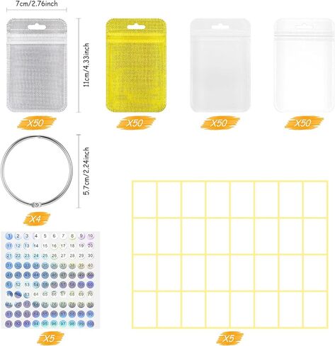200 Pieces Diamond Painting Accessories Diamond Painting Tools Kit Storage Container Diamond Art Resealable Bags with 4 Round Binding Rings, 5 Sheets Number Stickers and 5 Sheets Sticker Label in Saudi Arabia