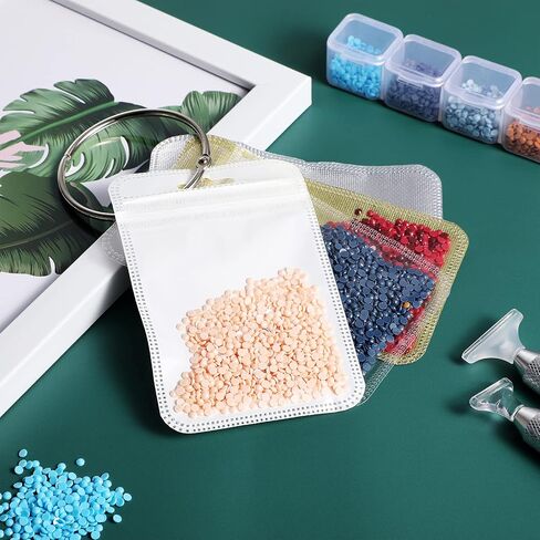 200 Pieces Diamond Painting Accessories Diamond Painting Tools Kit Storage Container Diamond Art Resealable Bags with 4 Round Binding Rings, 5 Sheets Number Stickers and 5 Sheets Sticker Label in Saudi Arabia
