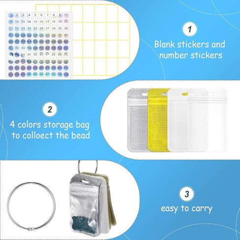200 Pieces Diamond Painting Accessories Diamond Painting Tools Kit Storage Container Diamond Art Resealable Bags with 4 Round Binding Rings, 5 Sheets Number Stickers and 5 Sheets Sticker Label in Saudi Arabia