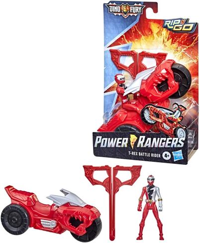 Power Rangers Dino Fury Rip N Go Sabertooth Battle Rider and Dino Fury Green Ranger 6-Inch-Scale Vehicle and Action Figure, Toys for Kids in Saudi Arabia