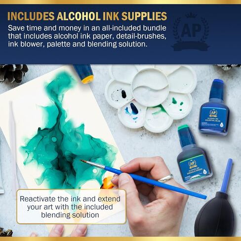 Alcohol Ink Set - 15 pcs of 20ml Vibrant Concentrated Colors Alcohol-Based Ink for Epoxy Resin Art Petri Dish Tumbler Making incl. Acrylic Ink Paper for Alcohol Inks Blending Solution & Paint Brushes in Saudi Arabia