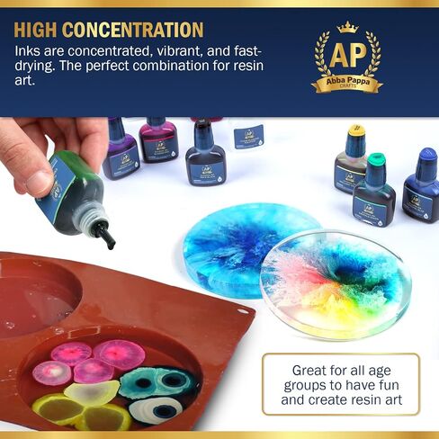 Alcohol Ink Set - 15 pcs of 20ml Vibrant Concentrated Colors Alcohol-Based Ink for Epoxy Resin Art Petri Dish Tumbler Making incl. Acrylic Ink Paper for Alcohol Inks Blending Solution & Paint Brushes in Saudi Arabia