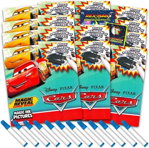 Disney Cars Imagine Ink Coloring Book Set for Kids - 12 Pack No-Mess Magic Ink Coloring Books featuring Lightning McQueen with Rex-Man Stickers and Door Hanger (Disney Cars Party Favors Bundle) in Saudi Arabia