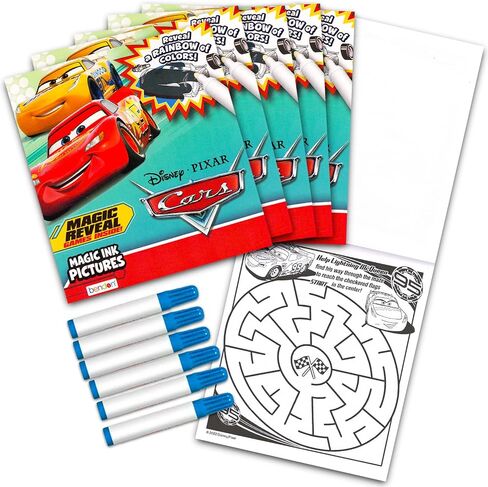 Disney Cars Imagine Ink Coloring Book Set for Kids - 12 Pack No-Mess Magic Ink Coloring Books featuring Lightning McQueen with Rex-Man Stickers and Door Hanger (Disney Cars Party Favors Bundle) in Saudi Arabia