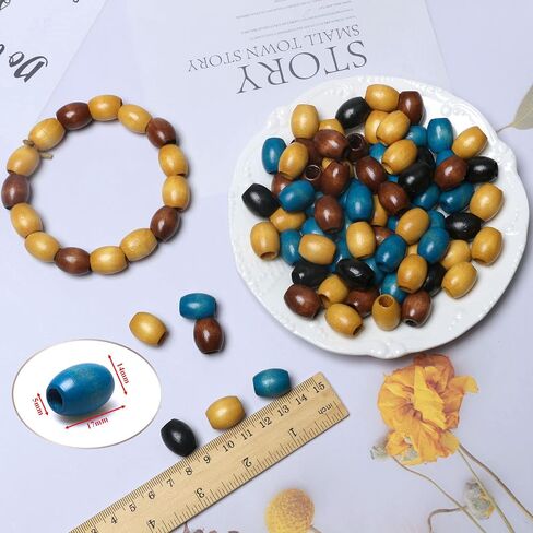 خرز خشبي بيضاوي 17x14 ملم مع فتحة 5 ملم خرز خشبي فضفاض للحرف اليدوية، 40 قطعة in Kuwait