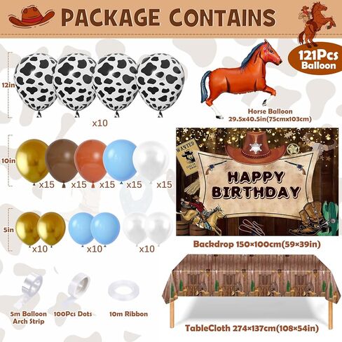 KELENO 121 Western Cowboy Birthday Party Decorations Supplies for Kids Boys Adults Brown Blue Horse Balloon Galand Arch Kit Tablecloth Backdrop Rodeo Balloon Western Themed Party Decorations in Kuwait