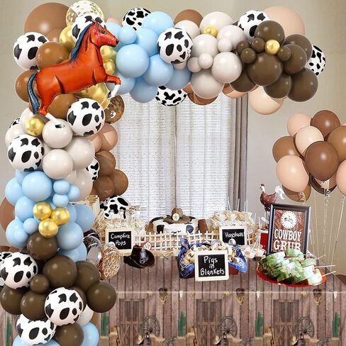 KELENO 121 Western Cowboy Birthday Party Decorations Supplies for Kids Boys Adults Brown Blue Horse Balloon Galand Arch Kit Tablecloth Backdrop Rodeo Balloon Western Themed Party Decorations in Kuwait