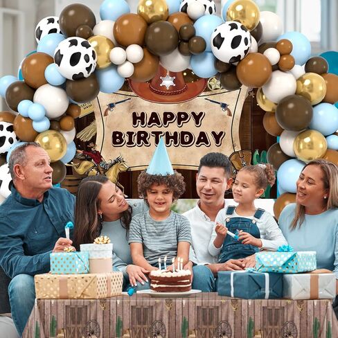 KELENO 121 Western Cowboy Birthday Party Decorations Supplies for Kids Boys Adults Brown Blue Horse Balloon Galand Arch Kit Tablecloth Backdrop Rodeo Balloon Western Themed Party Decorations in Kuwait
