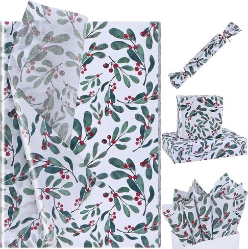 100 Sheets 20 * 14 Inches Christmas Tissue Paper for Gift Bags, Holly Berry Printed Tissue Paper for Gift Wrapping, Xmas Decorative Tissue for Birthday Wedding Winter Holidays DIY Craft in Saudi Arabia