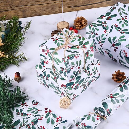 100 Sheets 20 * 14 Inches Christmas Tissue Paper for Gift Bags, Holly Berry Printed Tissue Paper for Gift Wrapping, Xmas Decorative Tissue for Birthday Wedding Winter Holidays DIY Craft in Saudi Arabia