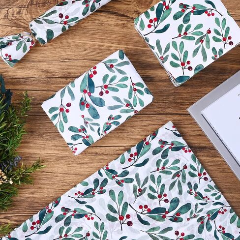 100 Sheets 20 * 14 Inches Christmas Tissue Paper for Gift Bags, Holly Berry Printed Tissue Paper for Gift Wrapping, Xmas Decorative Tissue for Birthday Wedding Winter Holidays DIY Craft in Saudi Arabia