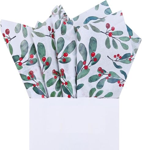 100 Sheets 20 * 14 Inches Christmas Tissue Paper for Gift Bags, Holly Berry Printed Tissue Paper for Gift Wrapping, Xmas Decorative Tissue for Birthday Wedding Winter Holidays DIY Craft in Saudi Arabia
