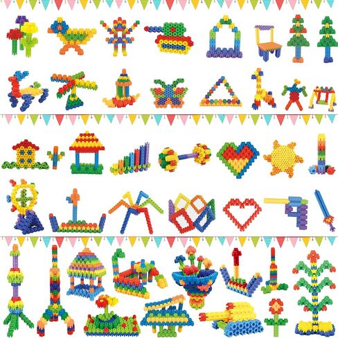 300 Pcs Kids Building Blocks for Kids with Storage Bag- Interlocking, Colorful Stem Toys for 3+ Year Old- Connects Building Toys for Kids Learning- Kindergarten Educational Toys for 3 Year Old in Saudi Arabia