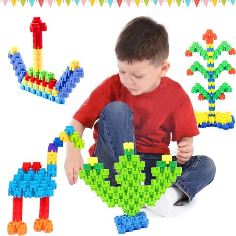 300 Pcs Kids Building Blocks for Kids with Storage Bag- Interlocking, Colorful Stem Toys for 3+ Year Old- Connects Building Toys for Kids Learning- Kindergarten Educational Toys for 3 Year Old in Saudi Arabia