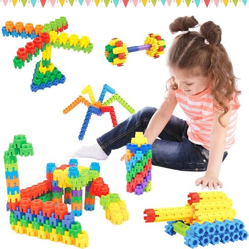 300 Pcs Kids Building Blocks for Kids with Storage Bag- Interlocking, Colorful Stem Toys for 3+ Year Old- Connects Building Toys for Kids Learning- Kindergarten Educational Toys for 3 Year Old in Saudi Arabia