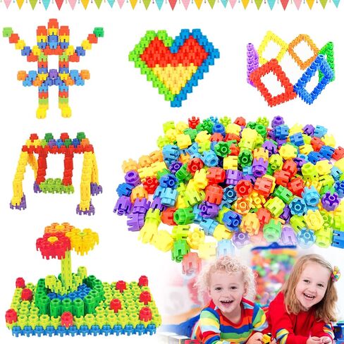 300 Pcs Kids Building Blocks for Kids with Storage Bag- Interlocking, Colorful Stem Toys for 3+ Year Old- Connects Building Toys for Kids Learning- Kindergarten Educational Toys for 3 Year Old in Saudi Arabia