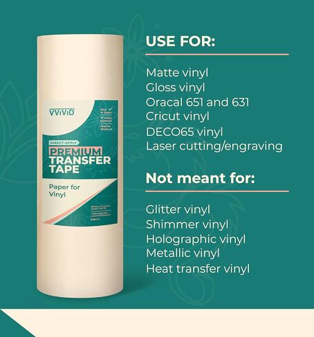 VViViD Premium Direct-Apply Medium-High Tack Transfer Tape for Crafting Vinyl, 6" x 50’ Easy-Apply Paper for Cricut, Sillhouette, Decals and Lettering in Saudi Arabia