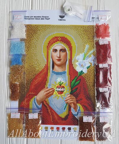 مجموعة تطريز خرز على شكل قلب مريم ايقونة دينية كاثوليكية ذاتية الصنع، اطقم نسيج مطرز بغرز متقاطعة من ماري العذراء مريم العذراء السيدة العذراء in Kuwait