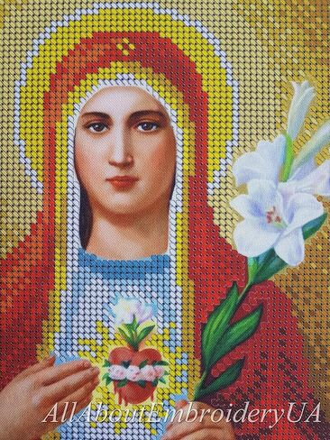 مجموعة تطريز خرز على شكل قلب مريم ايقونة دينية كاثوليكية ذاتية الصنع، اطقم نسيج مطرز بغرز متقاطعة من ماري العذراء مريم العذراء السيدة العذراء in Kuwait