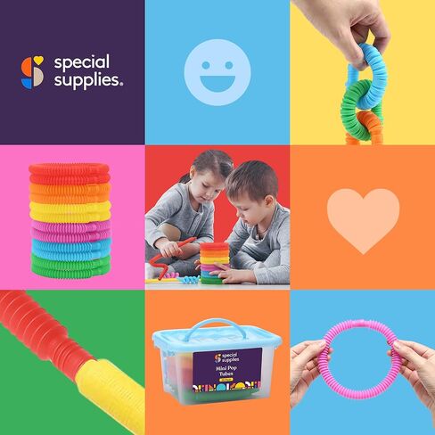 سبيشيال سابلايز عبوة من 30 قطعة من انابيب السحب والفرقعة المرحة الصغيرة للاطفال، لعبة التمدد والانحناء والبناء والتوصيل، توفر اللعب الحسي السمعي واللمس، حاوية تخزين قابلة لاعادة الاستخدام، ملونة in Kuwait
