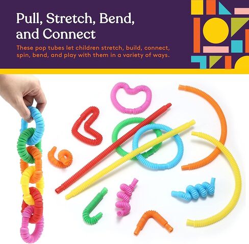 سبيشيال سابلايز عبوة من 30 قطعة من انابيب السحب والفرقعة المرحة الصغيرة للاطفال، لعبة التمدد والانحناء والبناء والتوصيل، توفر اللعب الحسي السمعي واللمس، حاوية تخزين قابلة لاعادة الاستخدام، ملونة in Kuwait